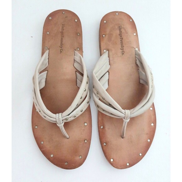 Vintage Foundry Co | Shoes | Vintage Foundry Co Off White  Vintage Foundry Co Hera Thong Sandal Greige Leather Straps Studs US 9